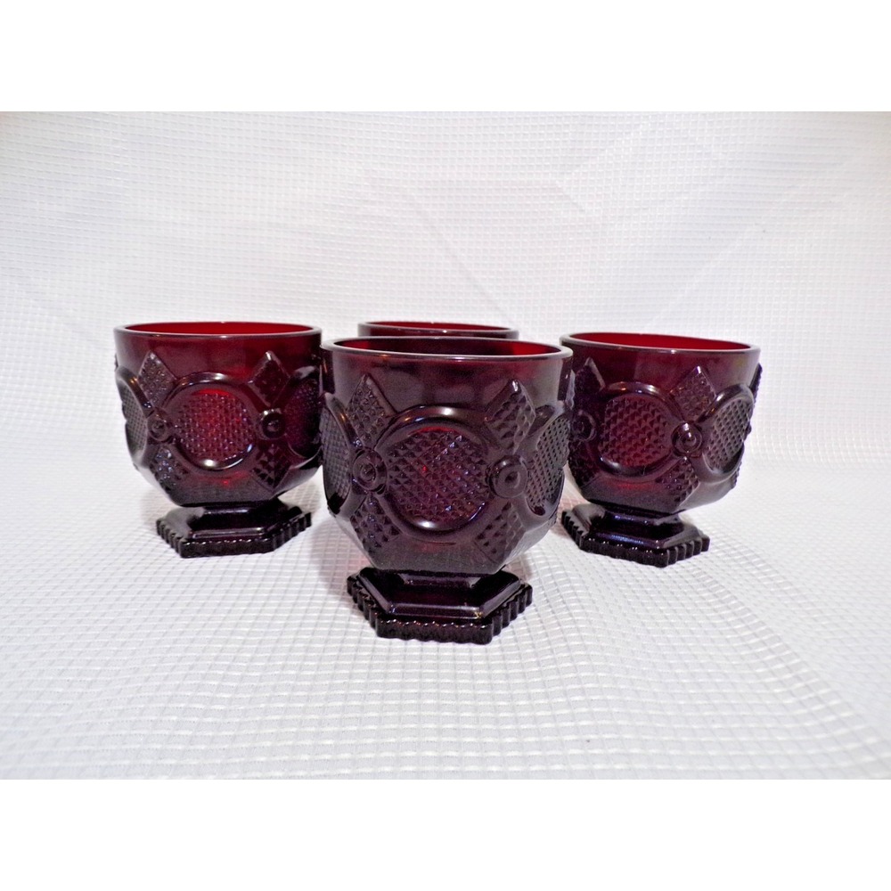 Vintage Avon Cape Cod Coll. Ruby Red Footed Tumblers Glasses 12 oz. 1876 Set of4